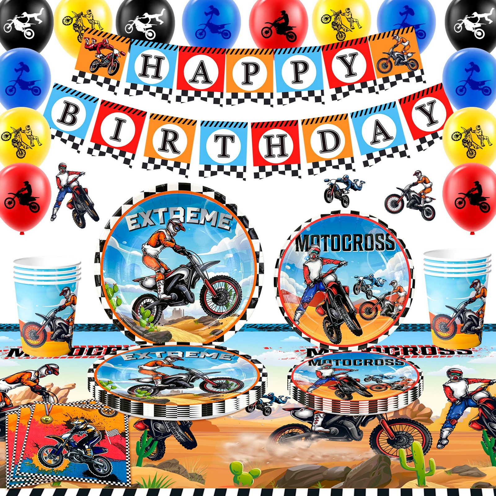 Dirt Bike Motorcycle Birthday Party Decorations for 10 Guests