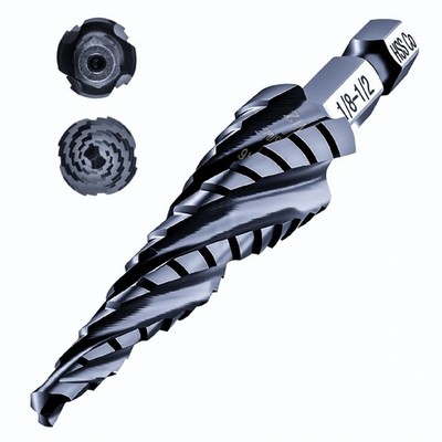 toolant Four Spiral Flute Cobalt Step Drill Bit(Pro), 1/8''-1/2'' Impact Ready ...