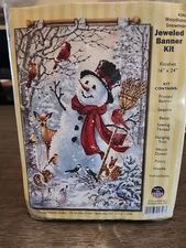 Jeweled Banner Kit “Woodland Snowman” NIP 16x24” Winter Crafts Deer Cardinal