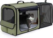 Pecute Expandable Dog Car Carrier Crate with Extra Space - Foldable Travel Cage