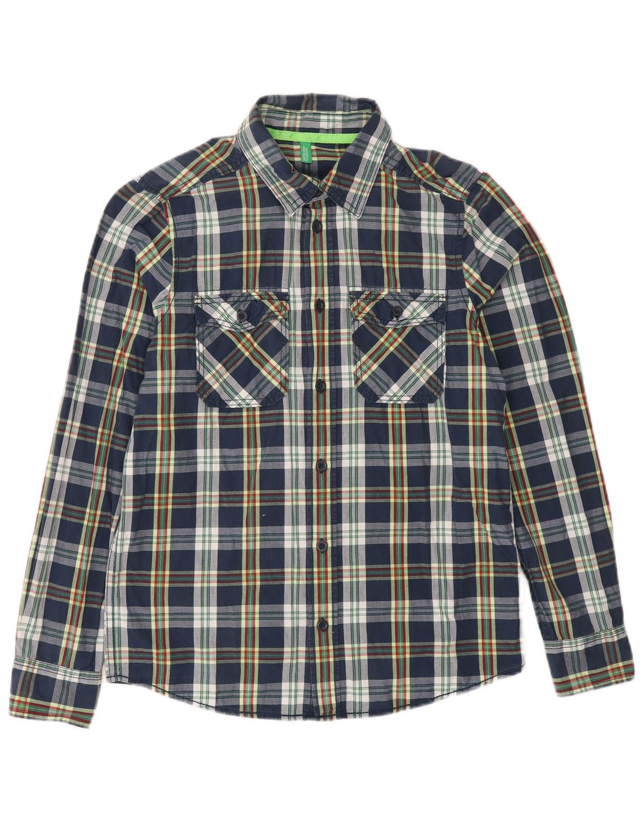BENETTON Boys Shirt 9-10 Years Navy Blue Check AU21