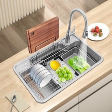 Kitchen Laundry Sink Set with 360 Rotation Faucet 9.06'' Deep Sink 1mm Panel US