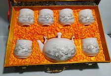 Older Handpainted China Piece Porcelain Tea Set with Storage Box