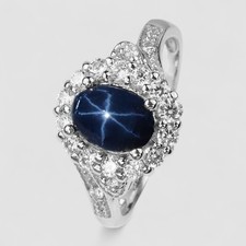 THAILAND BLUE STAR SAPPHIRE 925 STERLING SILVER WHITE GOLD HANDMADE JEWELRY RING