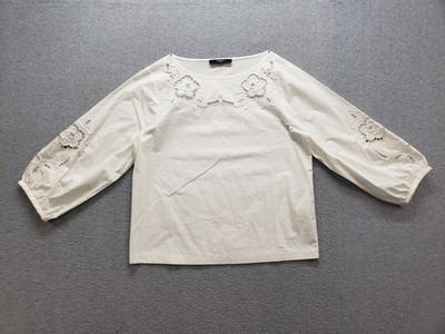 Weekend Max Mara Women Blouse Top M White Embroidery Long Sleeve Pullover ComfY