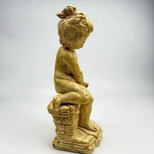 A. Giannelli Statue "Girl On Bench" Recomposed Stone By Jaru 1976 Vintage