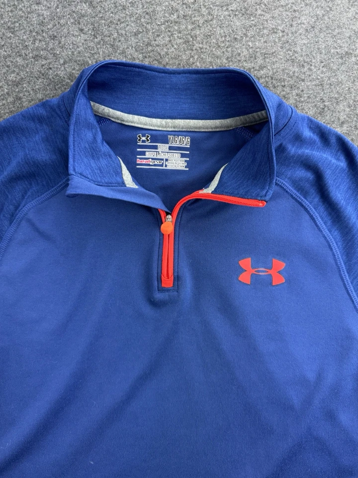 Under Armour Boys Size YLG 1/4 Zip Long Sleeve Performance Shirt Blue Wicking - Image 2 of 4