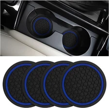 4PCS Car Cup Holder Coasters 2.75" Non-Slip Dustproof Mats Black/Blue