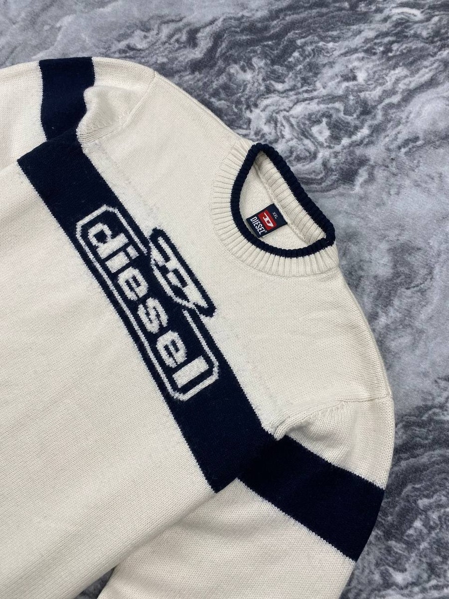 Vintage Diesel Knit Sweater Big Logo 90s Men Size XL Beige | eBay