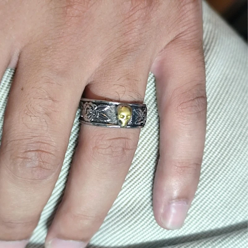 Retro Herren Ring Blumen Schädel Silber plattiert verstellbar 3D Ring - Bild 2 von 4