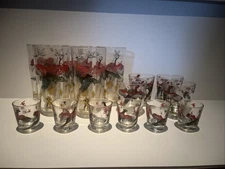 MCM Vintage Hazel-Atlas Pheasant Hunting Glasses 15 Pieces