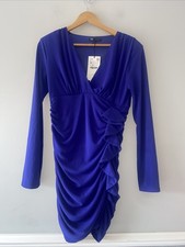 Zara Dress Medium Blue Long Sleeve Mini Rouched Detail V-neck