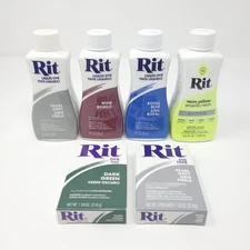 Lot of 6 Rit - Neon Yellow/Wine/Royal/Blue/Pearl Gray Liquid Dye Green  Powder