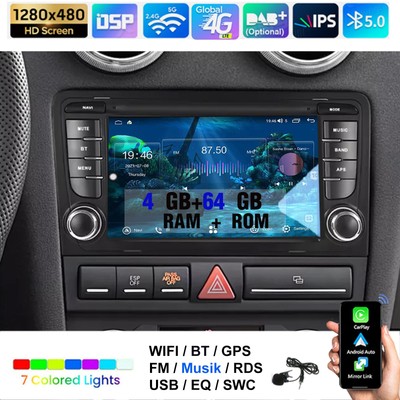 4+64G Carplay Autoradio 4G Android14 GPS DSP Navi WiFi Für Audi A3 S3 8P RS3 8P1