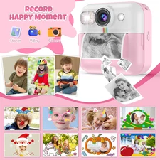 Kids Camera Instant Print Toy, 1080P Camera, 3 Roller Paper, Gift for Girls Boys