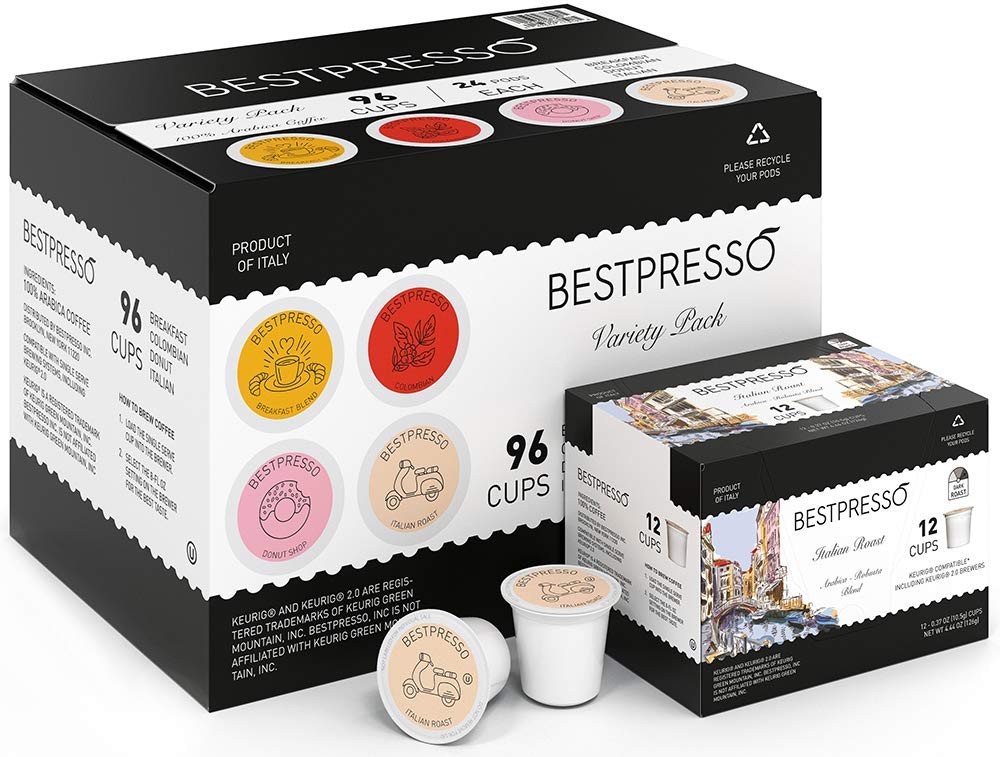 Bestpresso Coffee, Variety Pack Single Serve K-Cup Pods, 12 Count (Pack of 8) 