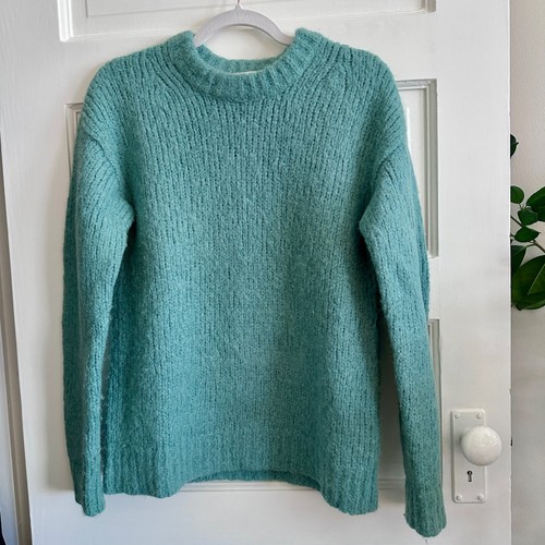 Tibi Alpaca Blend Shaker Stitch Crewneck Sweater Seafoam Green XS