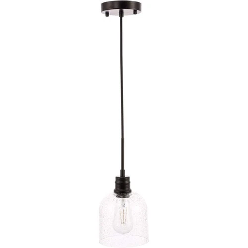 Living District Gabe 1-Light Metal Pendant in Black and Clear Seeded Glass - Picture 6 of 9