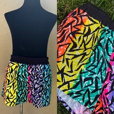 DEADSTOCK Unworn Men  s 80s 1980  s 90s 90  s Rainbow Neon Vintage Swim Trunks L 38