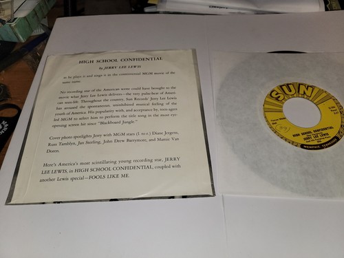 1ST PR 45 RPM PS JERRY LEE LEWIS HIGH SCHOOL CONFIDENTIAL SUN 296 EX / VG+ - Imagen 2 de 2
