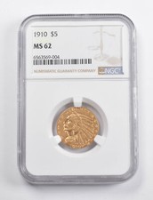 MS62 1910 $5 Indian Head Gold Half Eagle NGC *3483