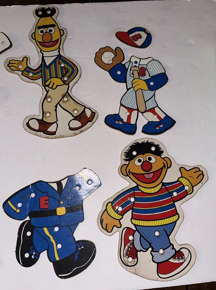 Sesame Street Wooden Bert & Ernie Dress Sewing  Lacing  8 Outfits ,wooden Crate - Image 4 of 4