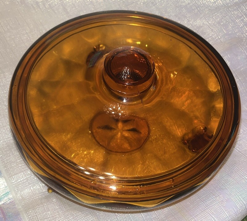 Amber Glass Candy Dish Bowl With Lid Maybe Viking MCM