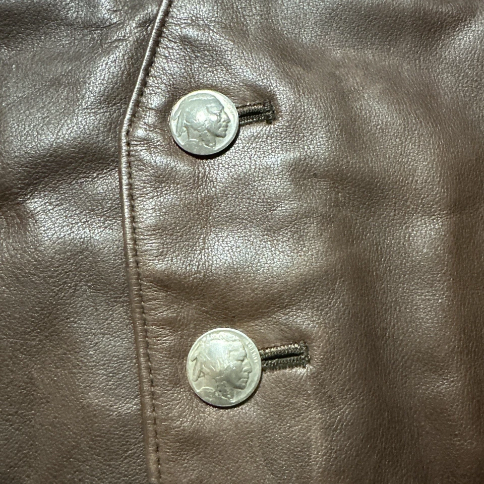 Chaleco de cuero marrón vintage SEA DREAM para hombre talla XL botones de níquel búfalo real Foto 3 de 4