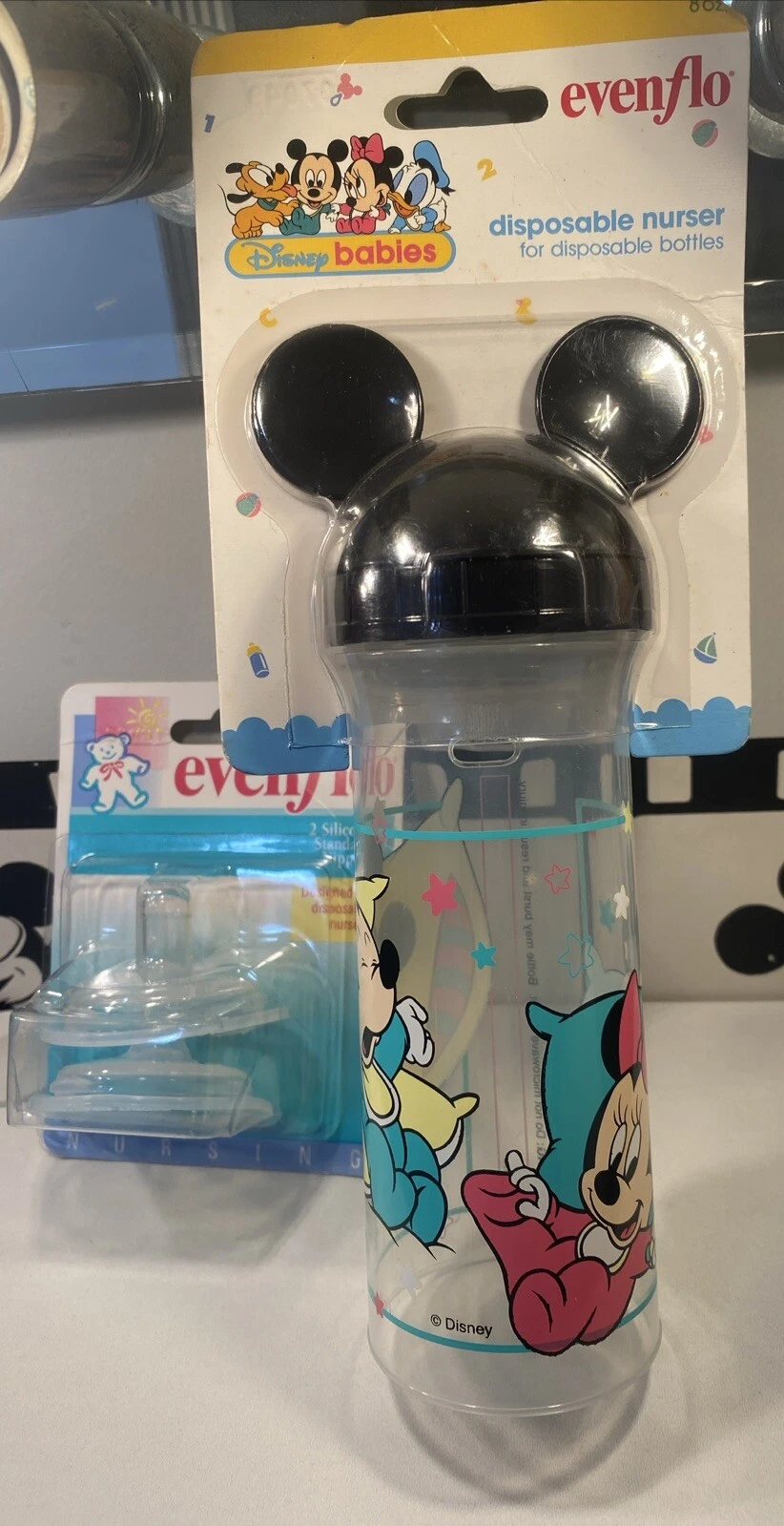 Vintage Evenflo Disney Babies Drop In Nurser Mickey Mouse Baby Bottle NOS RARE🥁