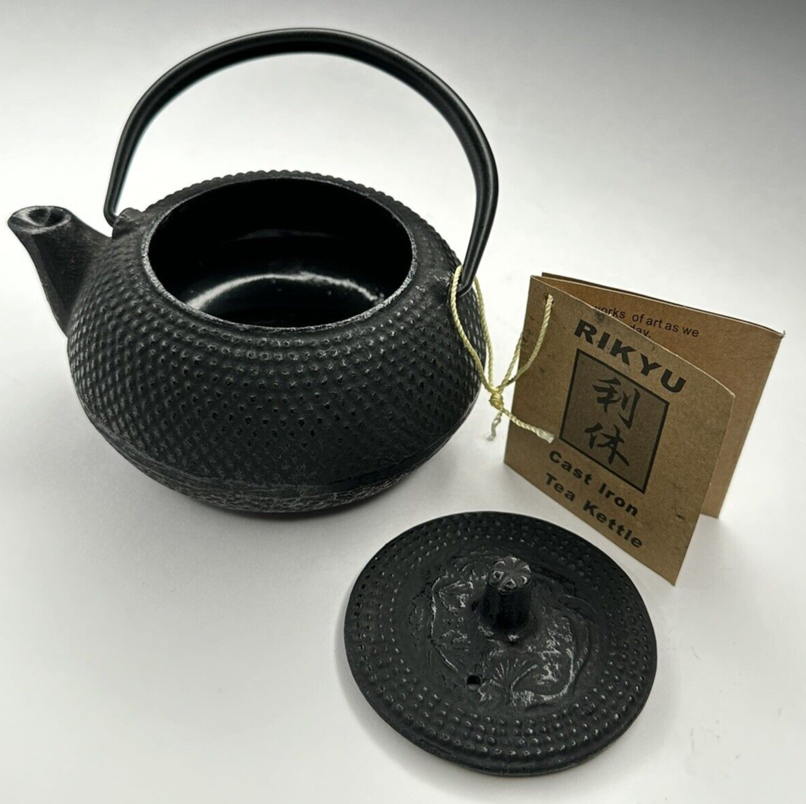 Rikyu Tetsubin Cast Iron Japanese Tea Kettle Black Hobnail Inside