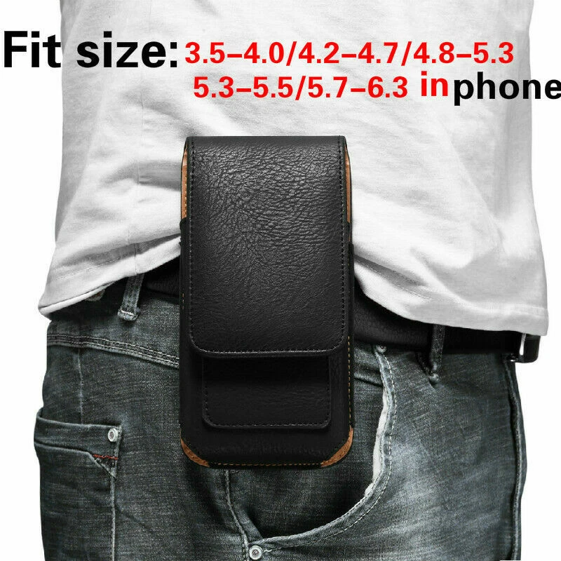 Universal Leather Case for iPhone Phone Pouch Wallet Belt Waist Clip Bag - Image 3 of 4