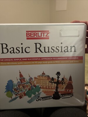 Vtg Basic Russian Berlitz 3- 60-Minute Audio Cassettes & 192 Page Study Guide