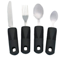 Homvare Adaptive Utensils 4 Pc Set, Black Non-Slip Handles Non-Weighted Elderly