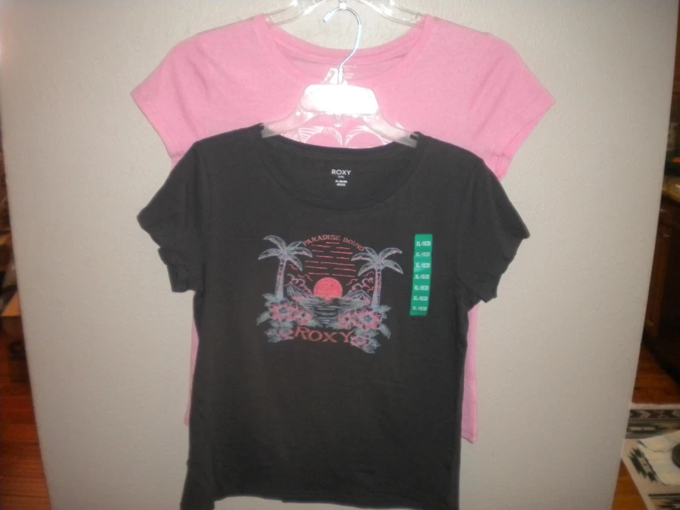 ROXY Girls Size XL 18/20 Black Pink Pack of 2 Tees T-Shirts NWT - Image 3 of 4