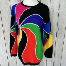 Vintage Rafaella Sweater Women's Small 80s Colorful Swirl Rabbit Hair Lambs Wool