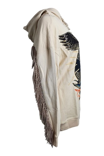 PINKO Beige 2020 Tobasco Cotton Tassel Trim Hoodie (L) - Picture 2 of 6