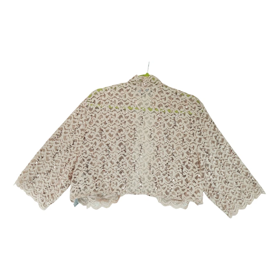 Jaqueta de coquetel formal nova com etiquetas R&M Richards cinza claro crochê lantejoulas tamanho 24W - Imagem 2 de 4