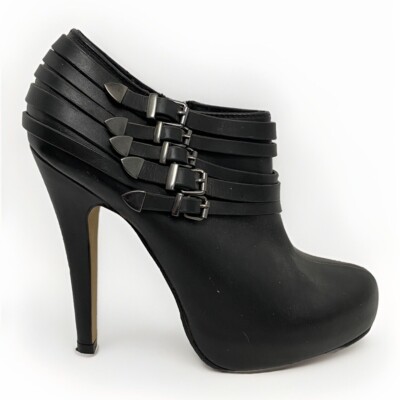 Aldo Black Ankle Boots High Heel Leather Women's Buckle Shoes