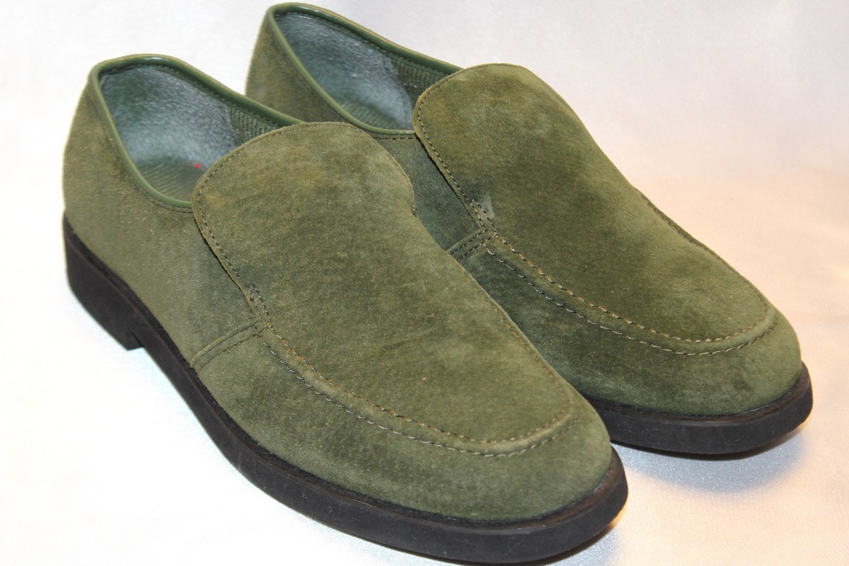 HUSH PUPPIES Olive Green Suede Leather Slip On Oxford Loafer Sz