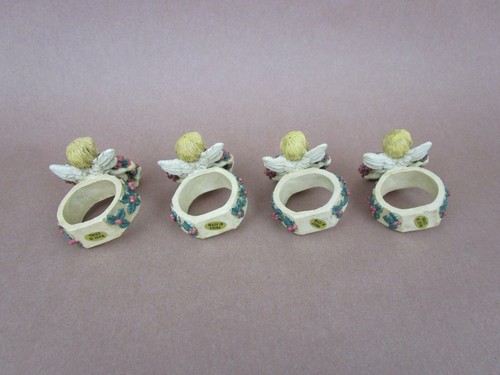 Neu! 4er Set Harz Serviettenhalter Ringe mit detaillierten Cherub Engel Figuren - Bild 2 von 9