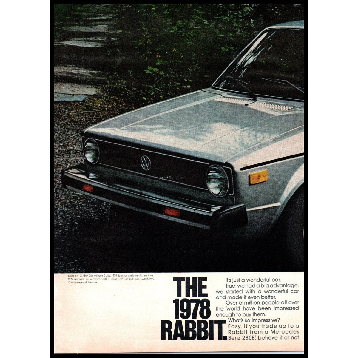 1978 Volkswagen VW Rabbit 4 Door Hatchback 2 Page Vintage Print Ad