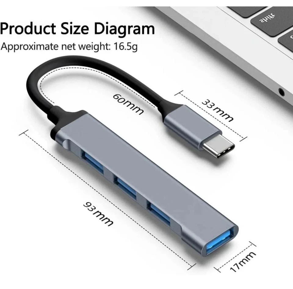 Adattatore USB tipo C Multipla Porta USB 4in1 Con 1 Porta USB 3.0 E 3 Porte USB2 - Immagine 4 di 4