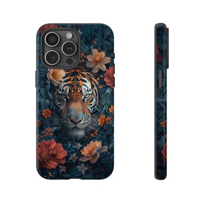 For iPhone, Galaxy, Pixel Phone Case Cover - Bengal Tiger Floral Jungle Flowers