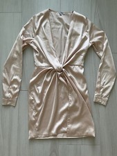 Fashion Nova Light Pink Long Sleeve Satin Dress With Slit Small