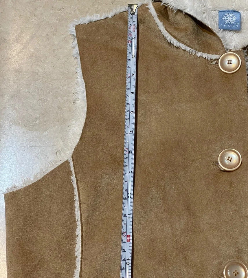 Frost Faux Suede Fur Lined Hooded Button Up Vest Women’s Large Pockets - Image 4 of 4