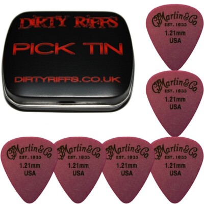 6 x C F Martin Delrin Standard 1,21 mm Gitarren-Plektren Gitarrenplektren in einer Plektrum-Dose