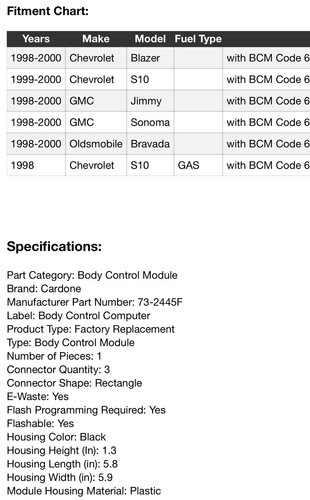 BODY CONTROL COMPUTER # XTP32445F For Chevrolet and GMC. See Pics 4 Fit - Picture 6 of 9
