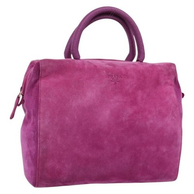 PRADA Hand Bag Suede Purple Gold Auth 185913
