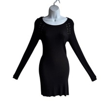 BMX bodycon sweater Womens dress Sz L long sleeve ribbed lace up accent  H-1
