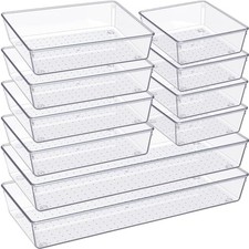 Drawer Organizer, 10 Pack Large Clear Plastic Kitchen Drawer Organizers 10PACK